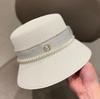 New Pearl M Letter Bucket Fisherman Hat Children's Spring and Summer Fashion Versatile Show Washbasin Hat Tide
