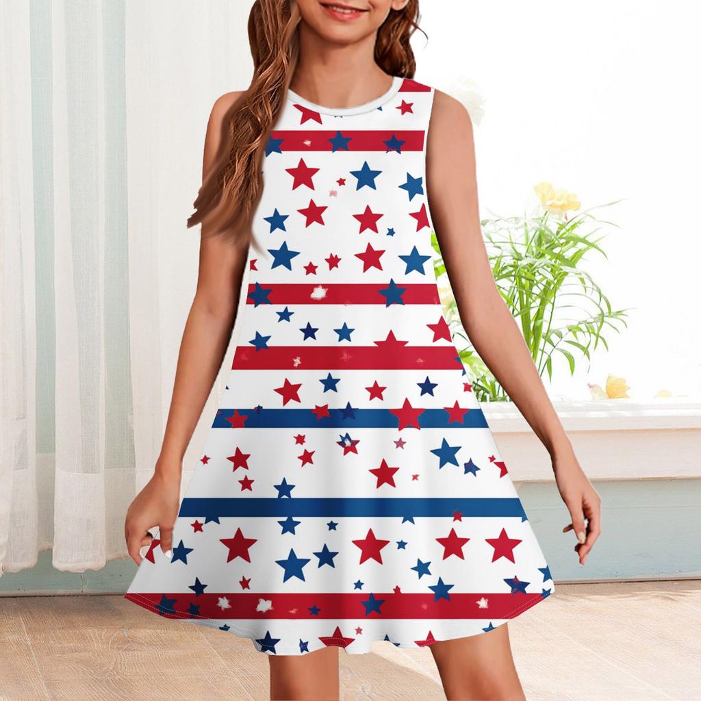 Летнее платье для девочек без рукавов с принтом в цвете, повседневное платье