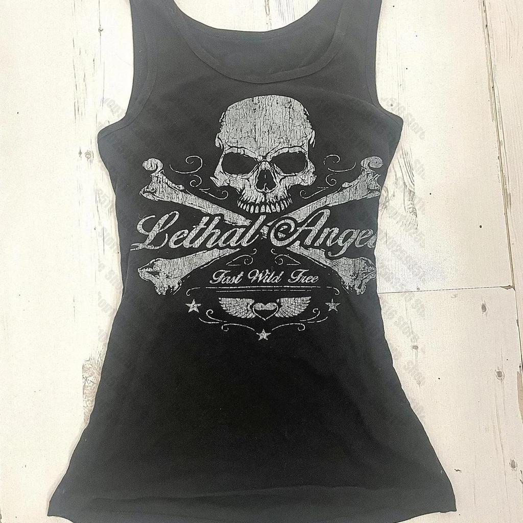 2000-е y2k Харадзюку Новая модель В рубчик Майка Уличная мода Модный индивидуальность Одежда Одежда на весь год Унисекс Удобный Короткий мягкий