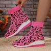 Ankle Boots Women's Leopard Breathable Wedge Platform Ladies Shoes Fashion Women's Boots High Heels Sock Boots Knitting Stretch