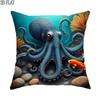 1pc 2D Flat Outdoor Pool Party Throw Pillow Covers Summer Octopus Blue Soft Velvet Washable Pattern Pillow Covers for Living Room Bedroom Loft Office