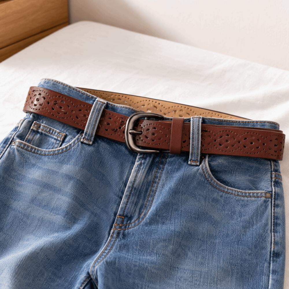 Hollow Vintage Pin Buckle Strap Genuine PU Leather Luxury Female Waist Belt Jeans Accessories