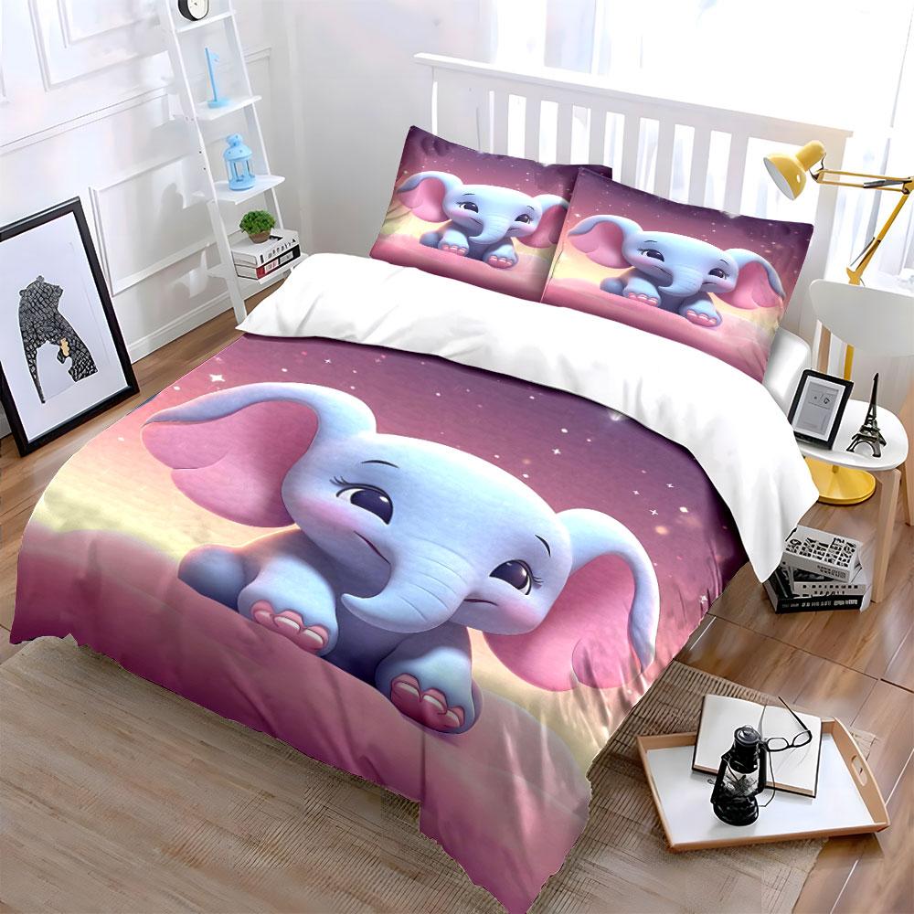 Smiling cartoon elephant motif. Bedding sets Duvet cover sets Duvet covers Pillowcases(1 * Duvet Cover 2 * Pillowcases without duvet insert)
