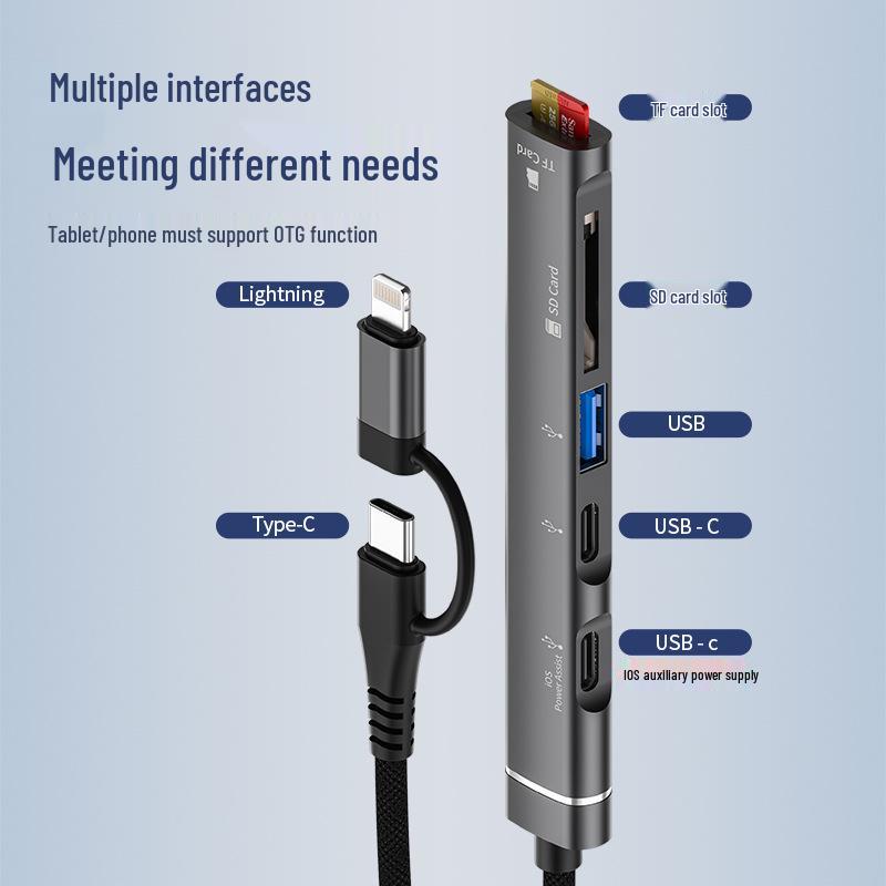 Многофункциональный 5-портовый хаб с кардридером TF/SD и USB/Type-C для устройств Apple и Android
