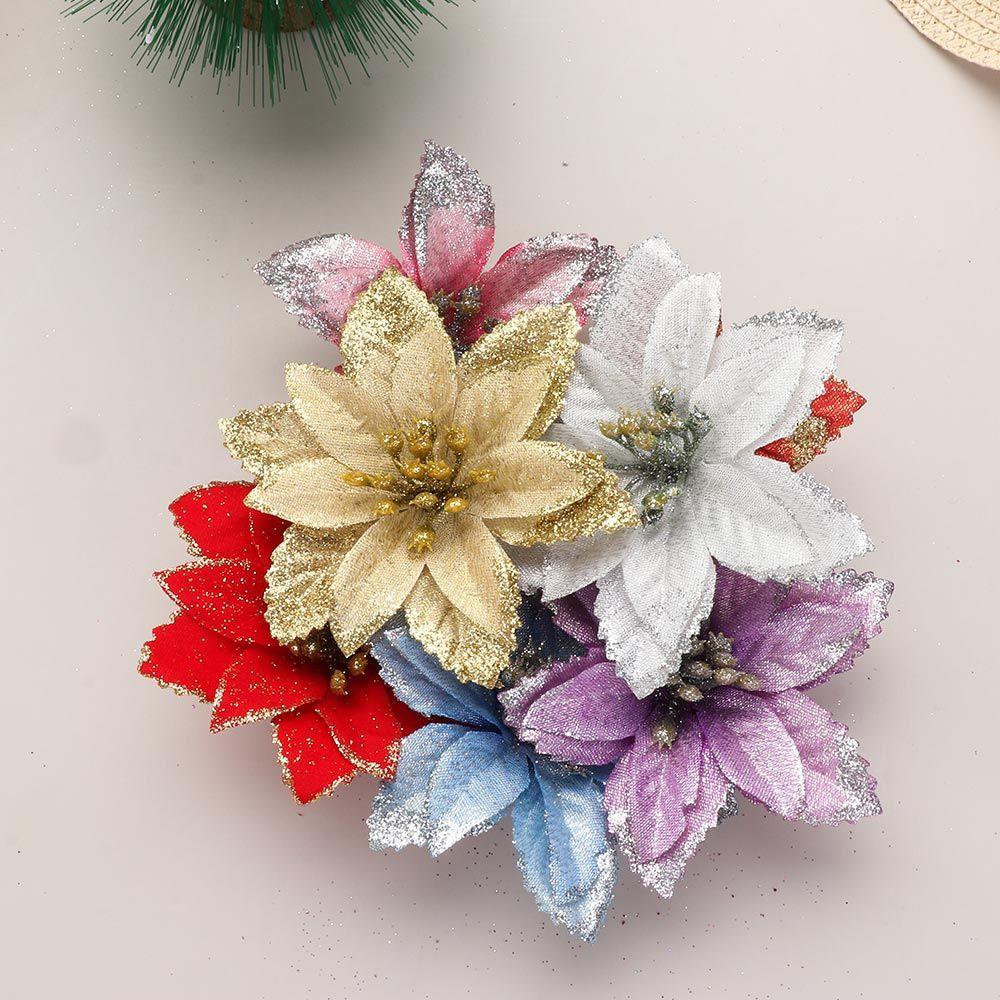 Gold Powder Glitter Home Xmas Ornaments Christmas Tree Decorations Christmas Flowers Fake Flowers