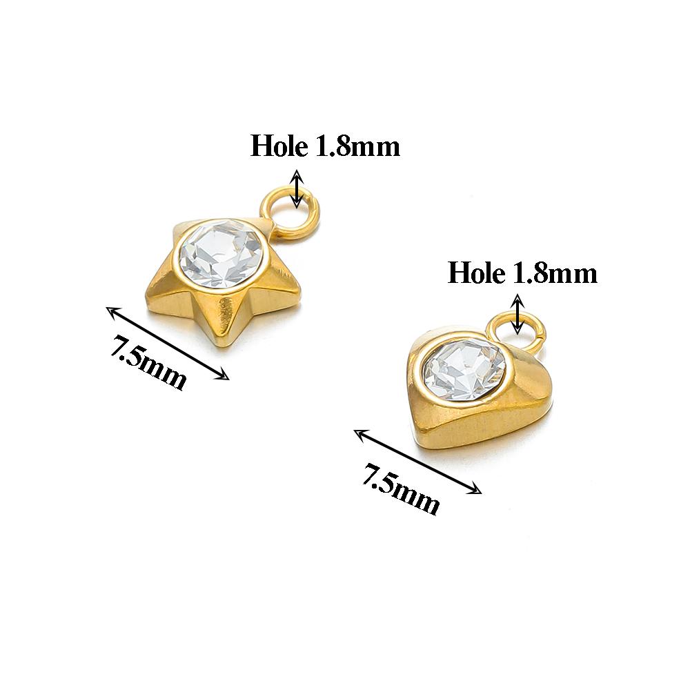 20pcs Stainless Steel Heart Zircon Charms Star Beads Jewelry Findings DIY Exquisite Necklace Bracelets Supplies Earrings Making