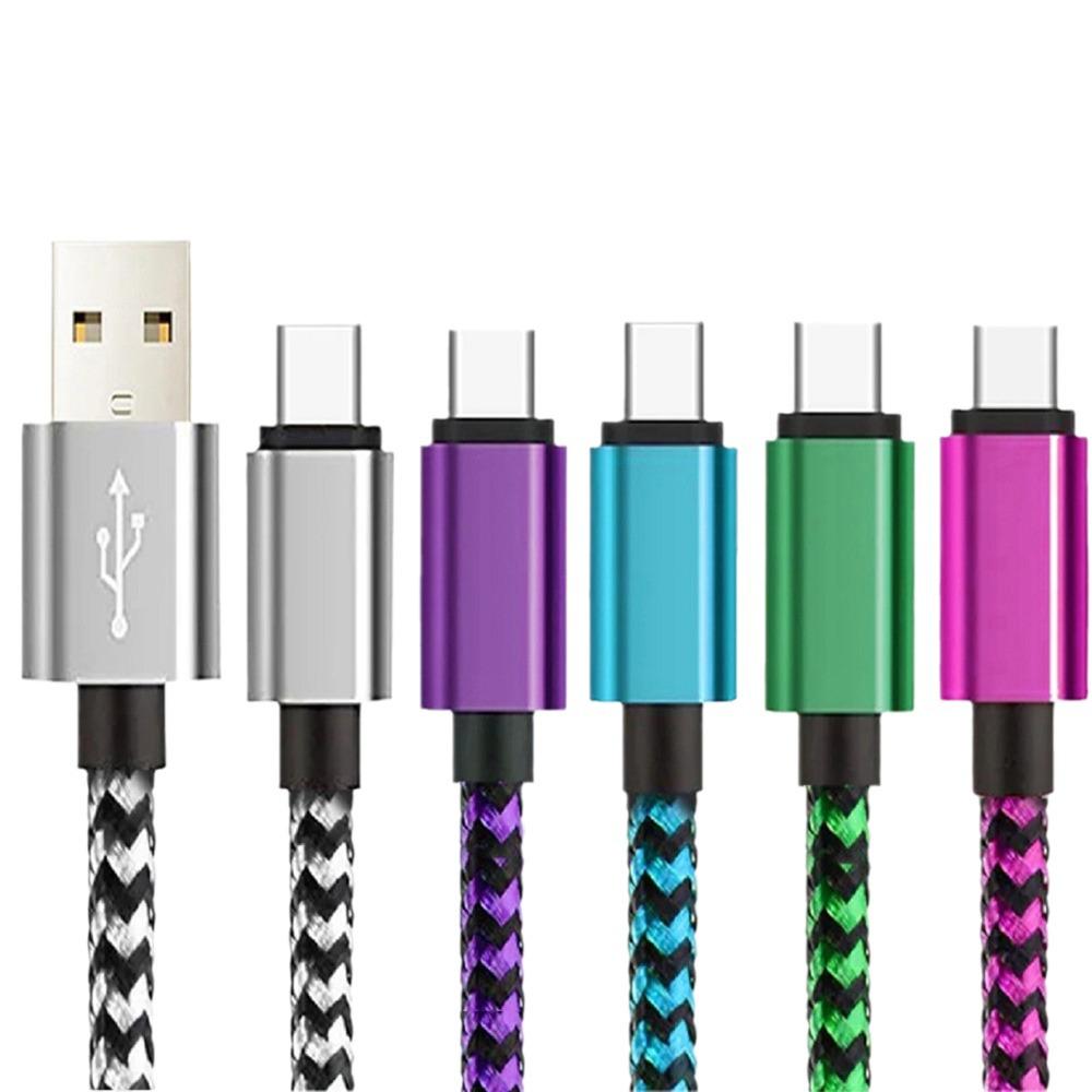 Красочный плетеный нейлоновый кабель USB-C — USB-A для быстрой зарядки для телефонов Huawei и Android