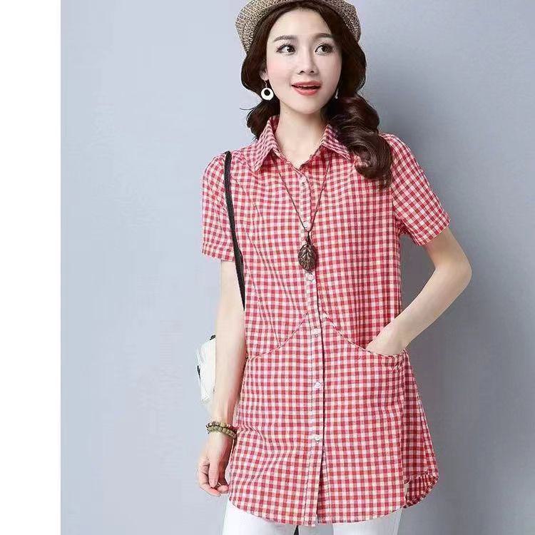 Летняя рубашка свободного кроя из хлопка в клетку в стиле ретро с карманами, длинными/короткими рукавами