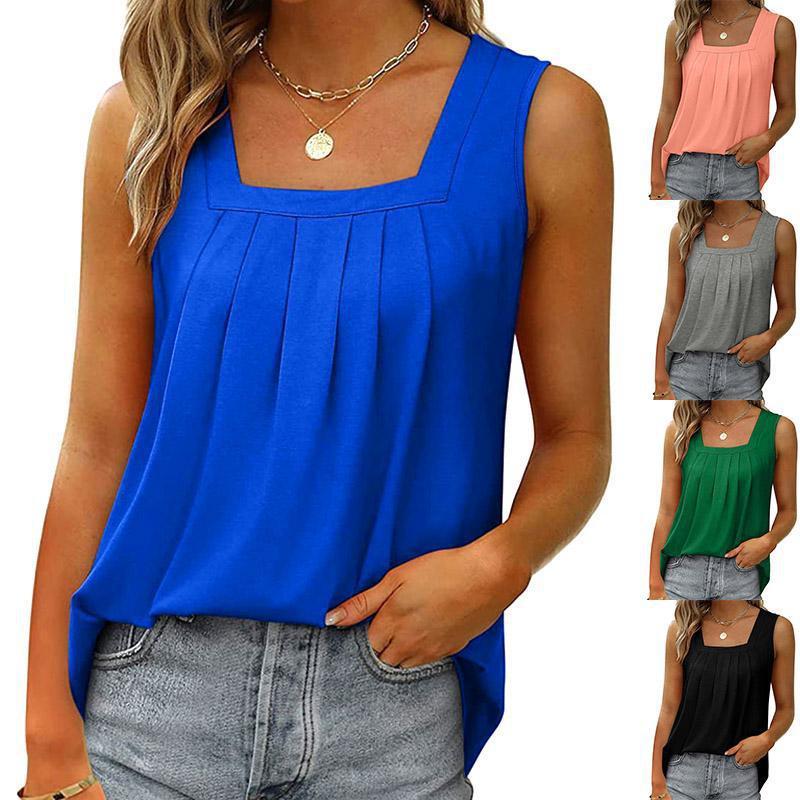 Женские весенне-летние топы для женщин, повседневные плиссированные блузки без рукавов, однотонные футболки, женские хлопковые свободные рубашки, топы на бретельках больших размеров