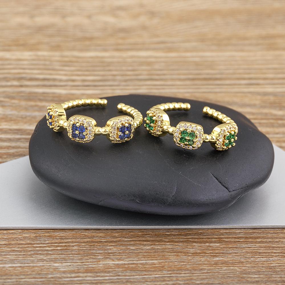 Nidin Luxury Women's Open Adjustable Ring Gold Plated 4 Colors Shine Zircon Jewelry Crystal for Female Engagement Party Gifts