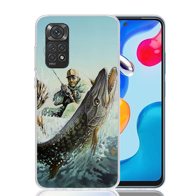 Carp Fish Fishing Rod Hook Phone Case For Xiaomi Redmi Note 13 14 15 Pro Plus 12S 12 14S 11S 11E 10 10S 11 11T 5G 4G Cover Coque