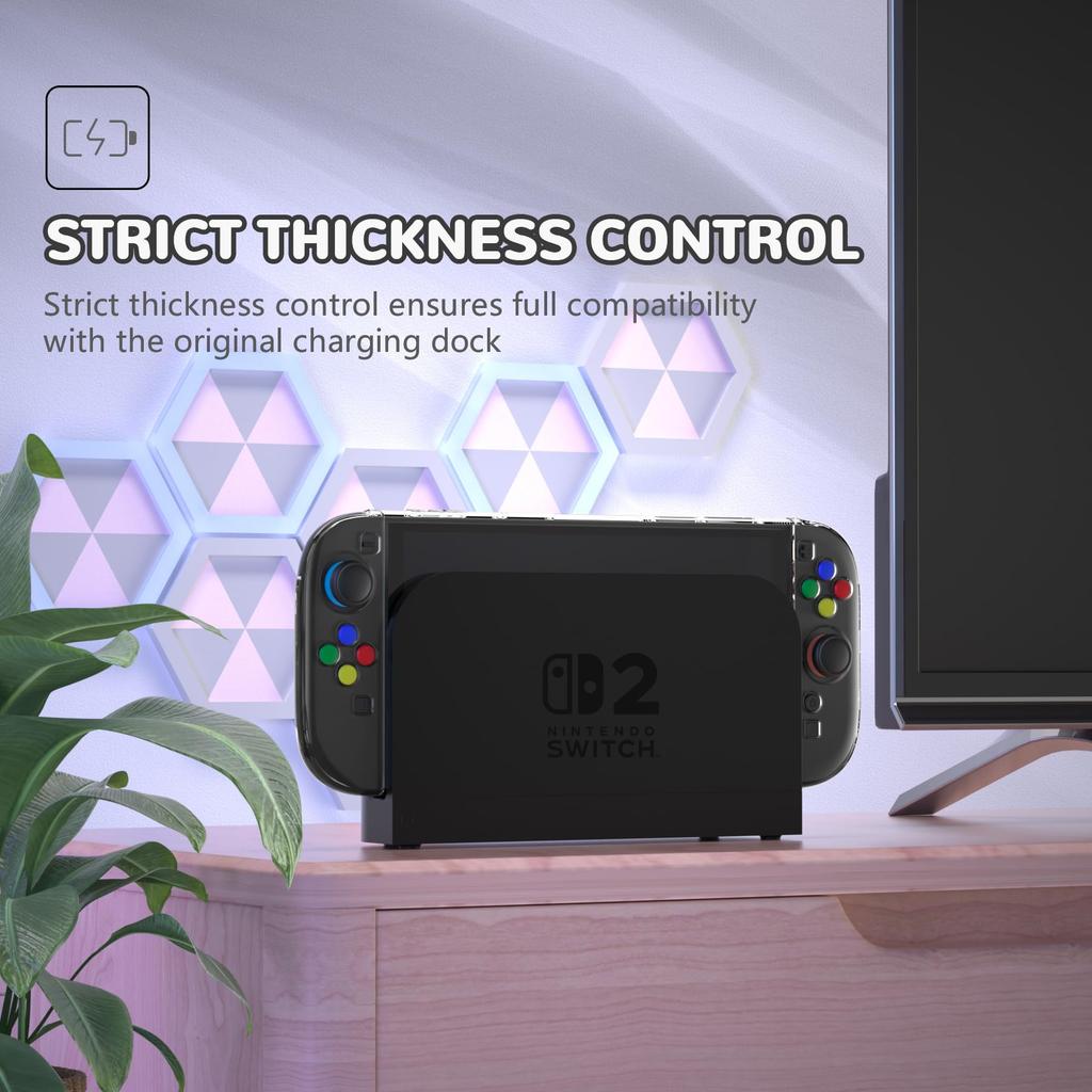 PlayVital Clear Series Clear Hard Shell Case for Switch 2 Dock Protective Cover with Folding Stand and Thumb Grips (2025), Compatible,