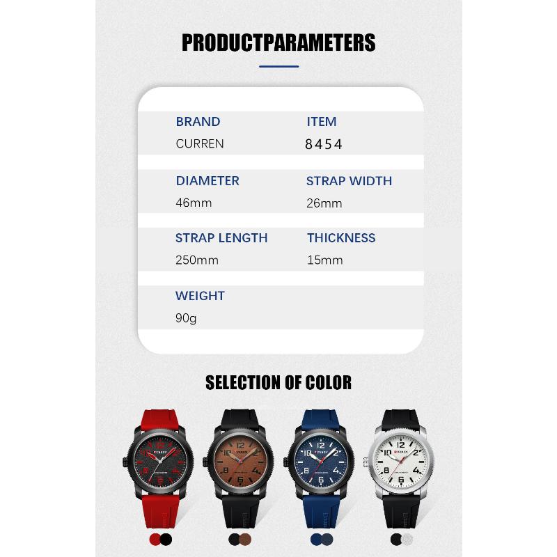 CURREN Новые лучшие мужские часы, простые мужские спортивные часы с водонепроницаемой лентой, часы с большим циферблатом, большой циферблат