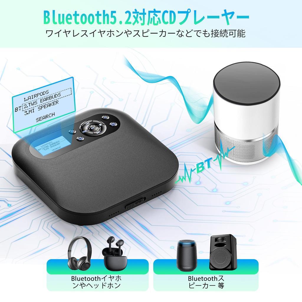 CD-плеер Bluetooth-совместимый динамик CD-плеер FM-передатчик с функцией записи Портативный CD-плеер 2000 мАч перезаряжаемый CD-плеер с повтором 5EQ-эффектов
