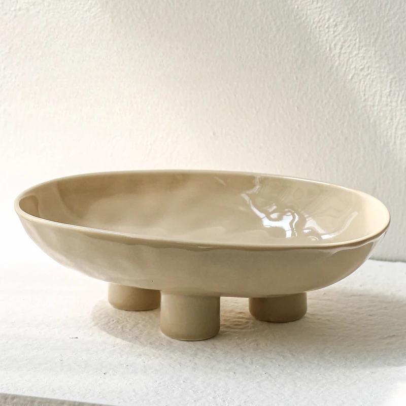 Фруктовая тарелка для дома Креативная салатница для фруктов Настольная конфетница Современная минималистская кухонная посуда Трехногая с высокими ножками