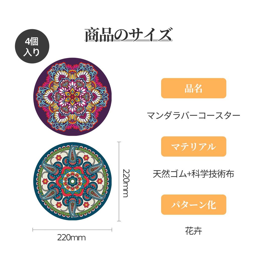 Подставки под стаканы Coollooda Colorful Mandala [Набор из 4 штук] Силиконовые подставки, Подставки под чашки, Нескользящие, Круглые, Высокоабсорбирующие, Изолирующие, Быстросохнущие, Стильные,