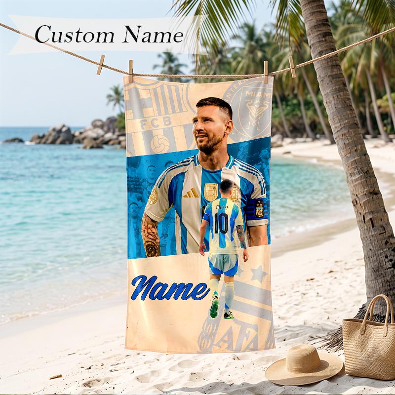Lionel Messi Custom Name Printed Beach Towel Personalized Soft Towel For Swimming Beach Travel
