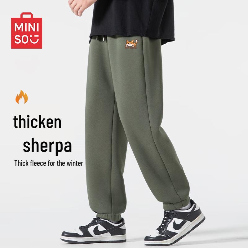 MINISO Men's Cartoon Fleece-Lined Casual Sweatpants