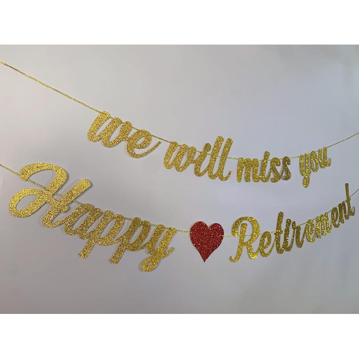 Happy Retirement Banner and We Will Miss You Banner for Retirement Party Decorations(Pre-Strung)
