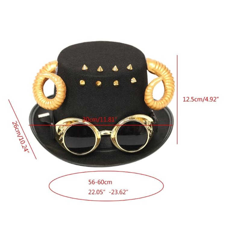 Цилиндр в стиле стимпанк, один размер, шерстяная викторианская шляпа с очками, костюм унисекс, цилиндры, готические шапки хиппи, реквизит на Хэллоуин