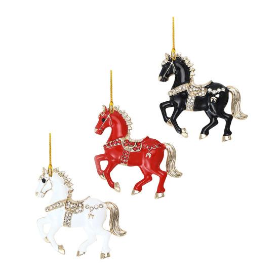 Rhinestone Horse Ornament Elegant Christmas Tree Decoration with Keychain 2D Acrylic Hanging Decor Equestrian Gift for Horse Lovers