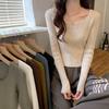 Женская весна-осень с квадратным воротником и длинным рукавом, однотонная тонкая верхняя одежда, короткий вязаный свитер