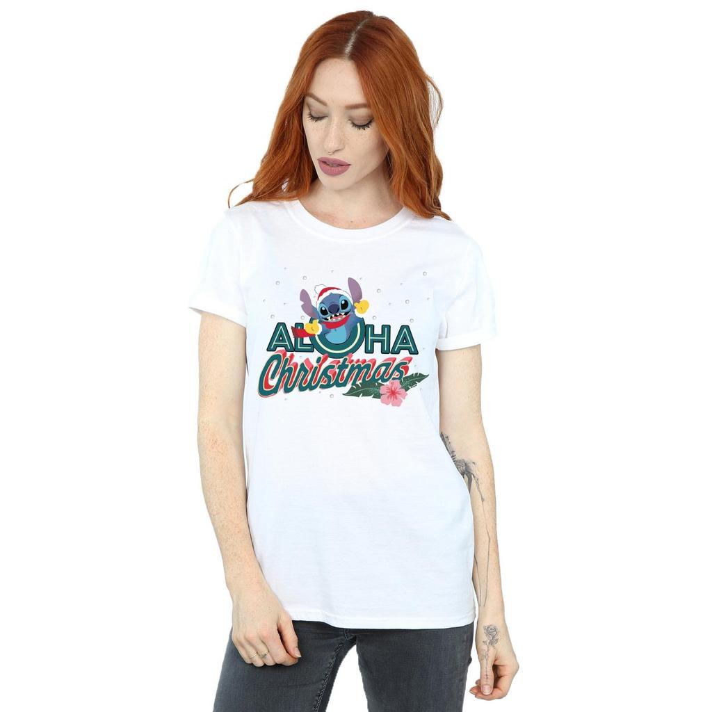 Disney Womens/Ladies Lilo And Stitch Aloha Christmas Cotton Boyfriend T-Shirt