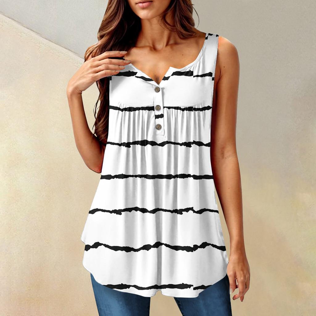 Женская мода, однотонная плиссированная повседневная футболка без рукавов, жилет на пуговицах, топ