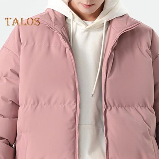 Мужская хлопковая куртка с воротником-стойкой, длинным рукавом, застежкой-молнией, утолщенным пуховым пальто с карманами, однотонная стеганая верхняя одежда