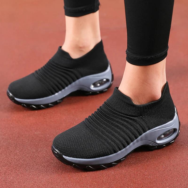 Women's Thick Soled Sports Shoes Mesh Round Toe Shoes 3CM Block Heel Fashionable New Women's Hiking and Walking Shoes