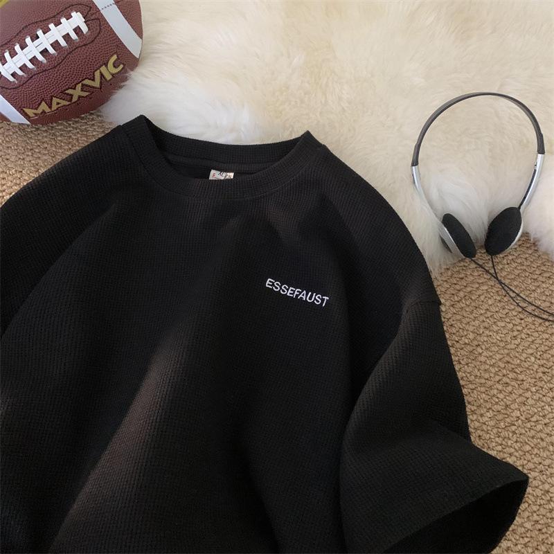 Простая мужская рубашка с коротким рукавом, летняя американская ретро уличная трендовая футболка для пары с коротким рукавом, базовая рубашка