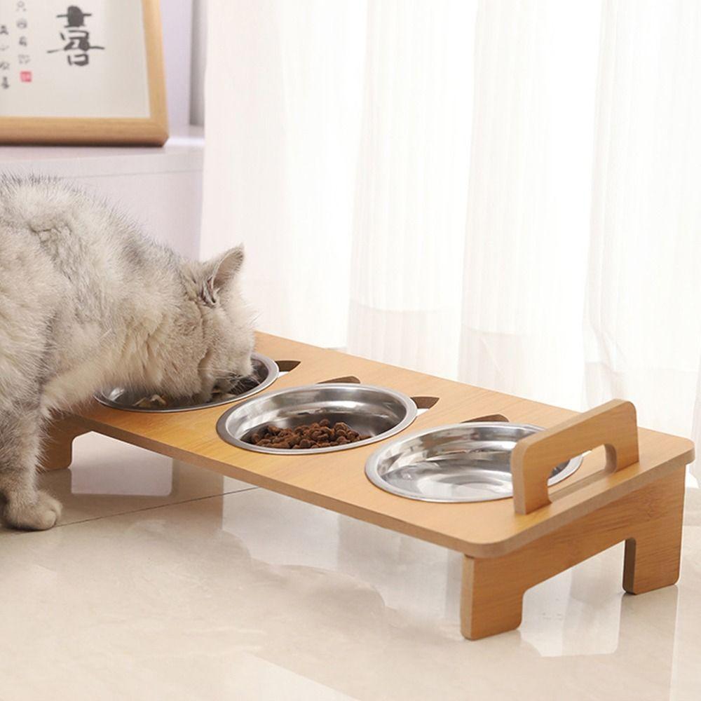 Stainless Steel Pet Food Bowl Three Bowls Design Pet Feeding Bowl Tilted Bowl Pet Supplies