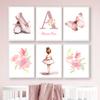 Розовое имя на заказ, балерина для девочек, Солнце, Радуга, бабочка, настенная живопись на холсте, постеры и принты, фотографии для декора детской комнаты