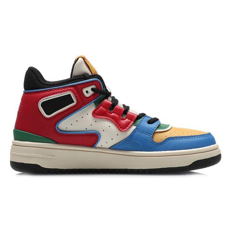 Li Ning Youth Casual Slip Resistant Shock Absorbing Durable Breathable Mid Top Skate Shoes Kids Skate Shoes White Red Blue YKCQ292-7