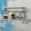Fashion Kitchen Spoon Fork Charms Brooches Coffee Cups Tea Pots Pendant Brooch Cute Coffee Jewelry Gifts