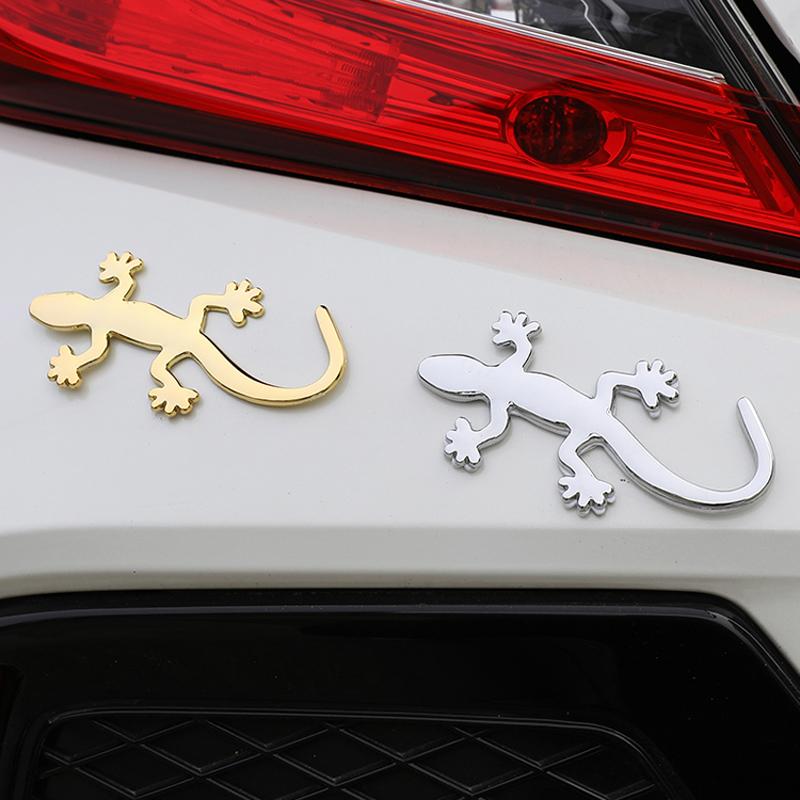 3D Car Gecko Shape Lizard Metal Badge Emblem Sticker Auto Body Panel Bumper Garnish Golden Silver Decal Universal Exterior Parts