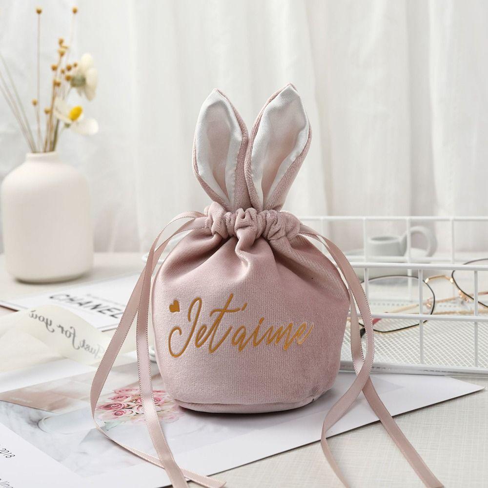 Easter Rabbit Drawstring Bags Velvet Jewelry Organizer New Wedding Candy Bags  Birthday Party