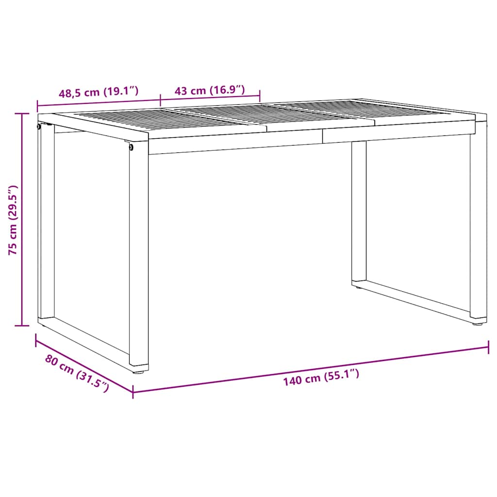 Garden Table Gray 140 x 80 x 75 cm Solid Acacia Wood