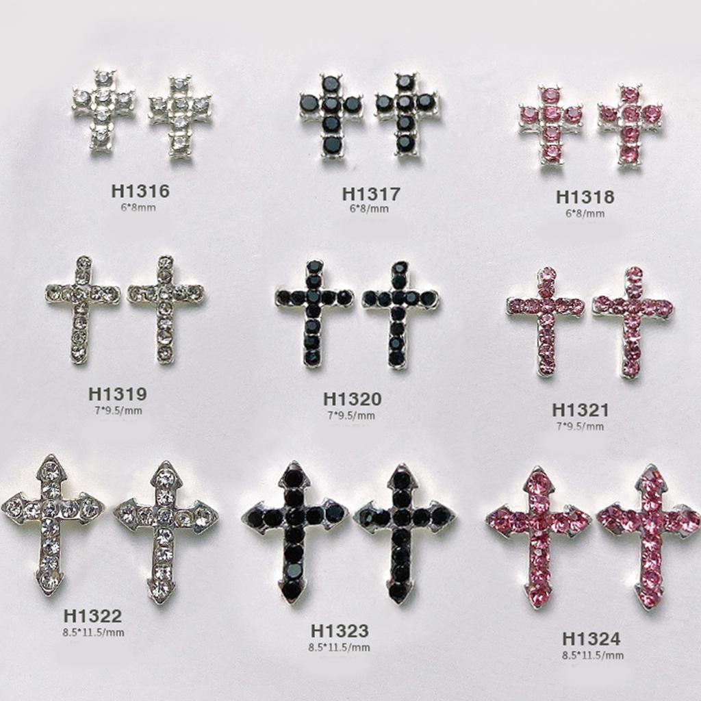 10Pcs Retro Cross Nail Charm Alloy Rhinestones Cross Charms Punk Gothic Nail Art Supplies for Acrylic Nail