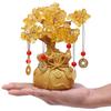 New Gold Crystal Ornaments with Hanging Coin Charms for Health, Wealth and Happiness - Table Decor, Living Room, Office (7 X 3 Inch)
