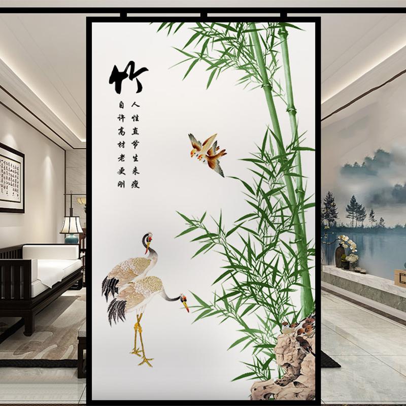 Chinese Ink Bamboo Orchid Flower Painting Glass Film Privacy Windows Film Static Cling Home Decor Stained Window Stickers