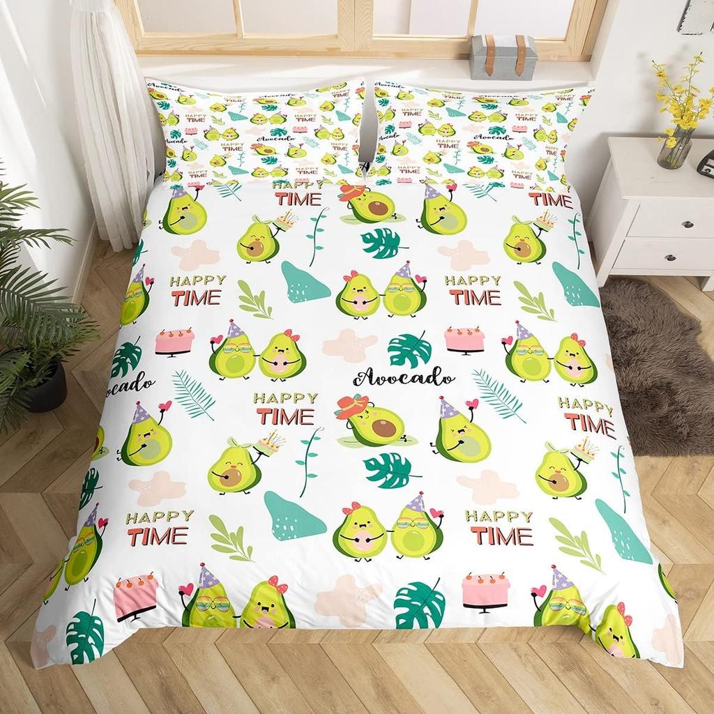 Avocado Duvet Cover Twin Queen Kawaii Green Tropical Fruit Bedding Set for Kids Girl Botanical Comforter Cover with 2 Pillowcase