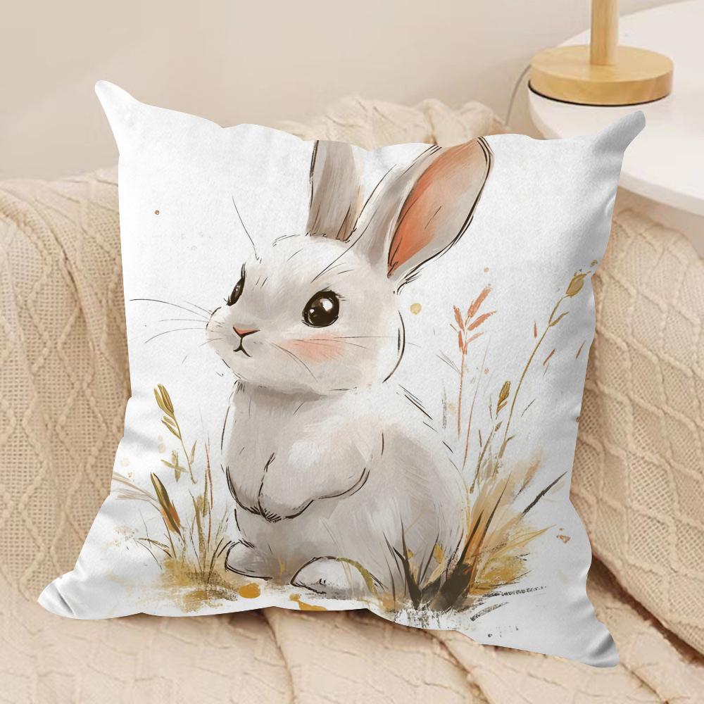 Cute Retro Bunny Cushion Cover Soft Plush Fabric DoubleSided Printed Cushion Covers for All Seasons Modern HomeDecor Gift