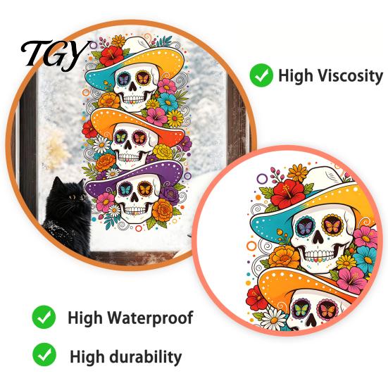 Durable Glass Stickers for Autumn Skeleton Undead Static Sticker, Waterproof PVC Decorative Decals, Indoor And Outdoor Festive Decor