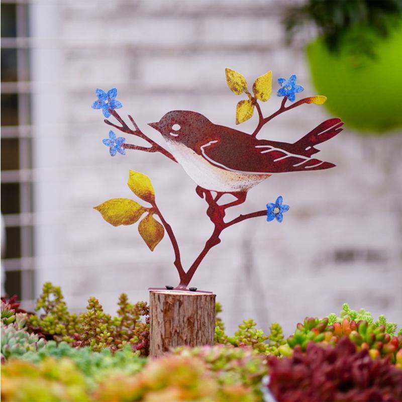 Садовые украшения в виде статуи птицы, металлические садовые птицы, украшения для двора, уличная скульптура птицы, металлические садовые украшения для газона