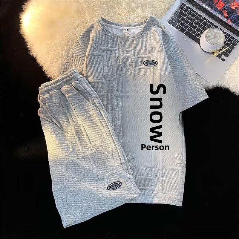 Мужские модные вафельные брюки с пятью точками и рукавами: Стильный, универсальный повседневный летний костюм