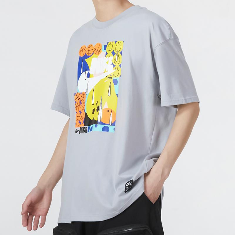 Nike Дышащая спортивная футболка со смайликом и баскетбольным принтом из мультфильма, мужские топы с короткими рукавами, волко-серый DQ1013-012