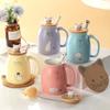Cute Cat Water Cup Ceramic Coffee Cup with Handle Wooden Lid and Cat Claw Spoon Pink Gift for Cat Lovers 380ml/12oz
