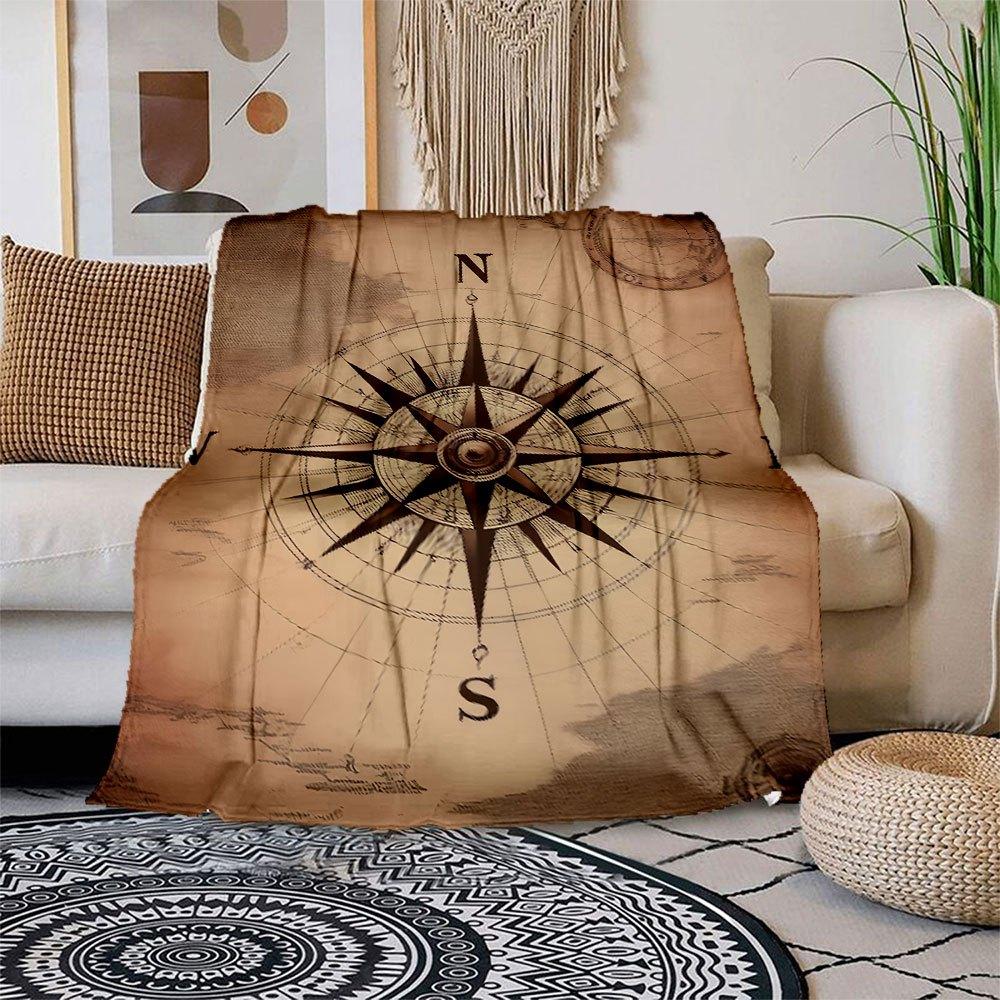 Vintage Compass Rose Nautical Chart Art PrintBlanket Flannel Throw Blanket for Sofa, Bed, Travel, Camping, Office, Couch, Chair, And Bed Gif