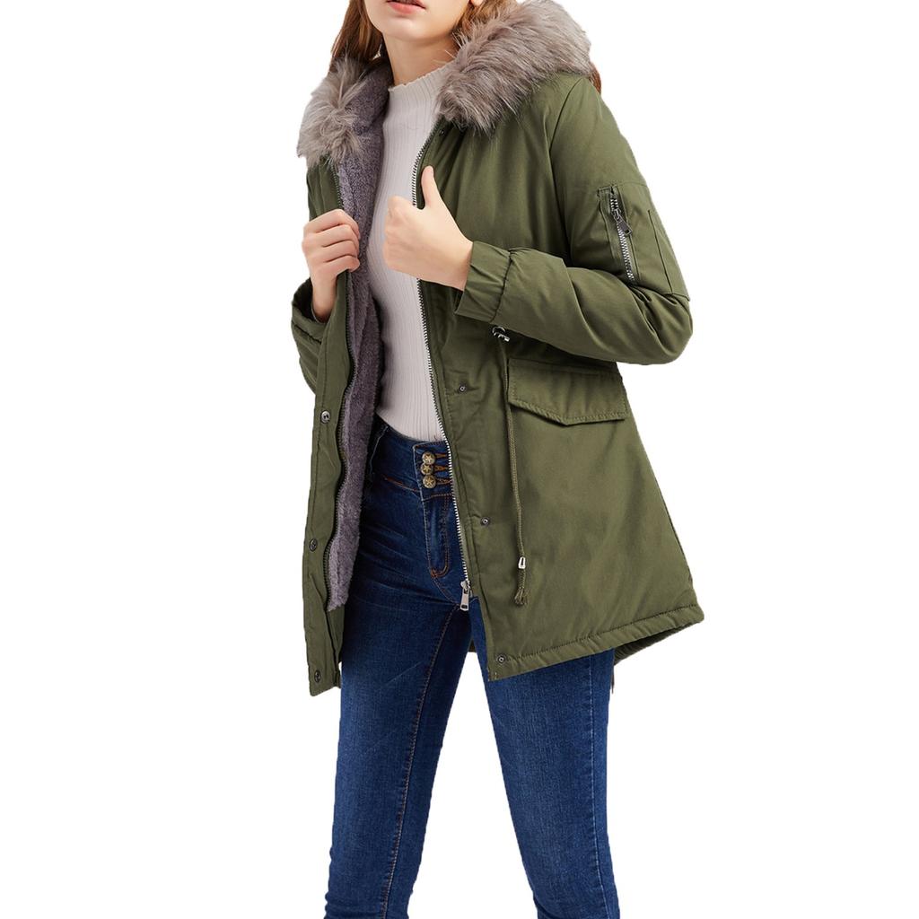 Women's Plus Velvet Hooded Collar Winter Mid-length Warm Coat Large Size Loose And Comfortable Cotton Jacket